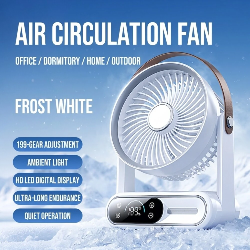 Tevorex S26 Portable Desktop Circulation Fan 199 Speeds Adjustable Ultra Quiet Operation Long Battery Rechargeable Cooling Fan with LED Display for Home Office — view 7