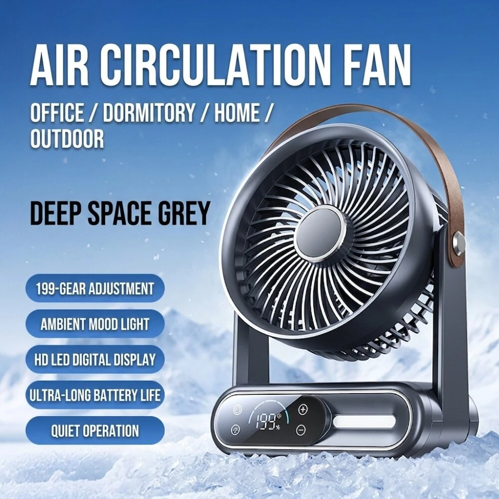 Tevorex S26 Portable Desktop Circulation Fan 199 Speeds Adjustable Ultra Quiet Operation Long Battery Rechargeable Cooling Fan with LED Display for Home Office — view 8