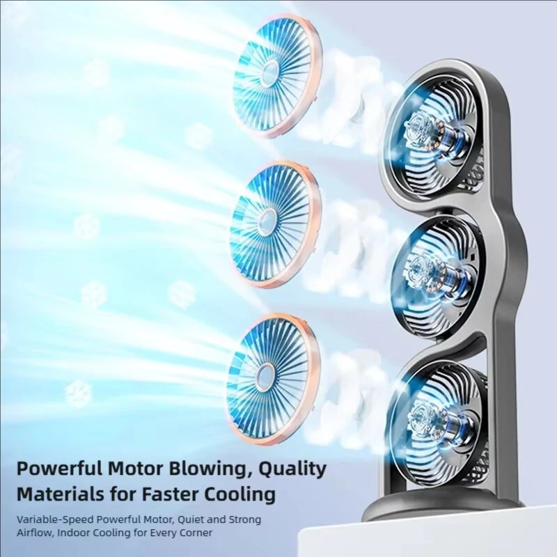 Tevorex Three Head Desktop Portable Fan 360°Rotation Oscillation Multi-Angle Adjustment USB Rechargeable Cooling Efficiency Silent Fan for Home Office — view 5