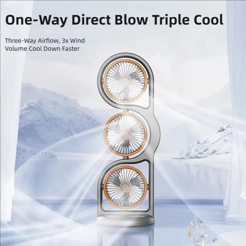 Tevorex Three Head Desktop Portable Fan 360°Rotation Oscillation Multi-Angle Adjustment USB Rechargeable Cooling Efficiency Silent Fan for Home Office — view 7