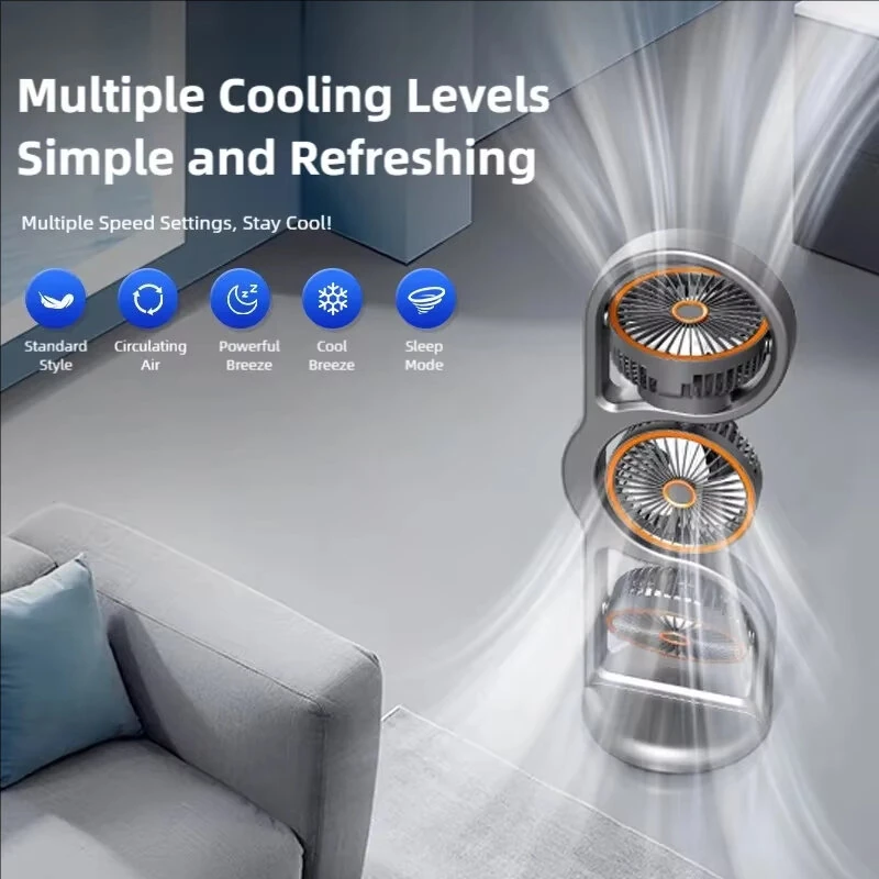 Tevorex Three Head Desktop Portable Fan 360°Rotation Oscillation Multi-Angle Adjustment USB Rechargeable Cooling Efficiency Silent Fan for Home Office — view 8