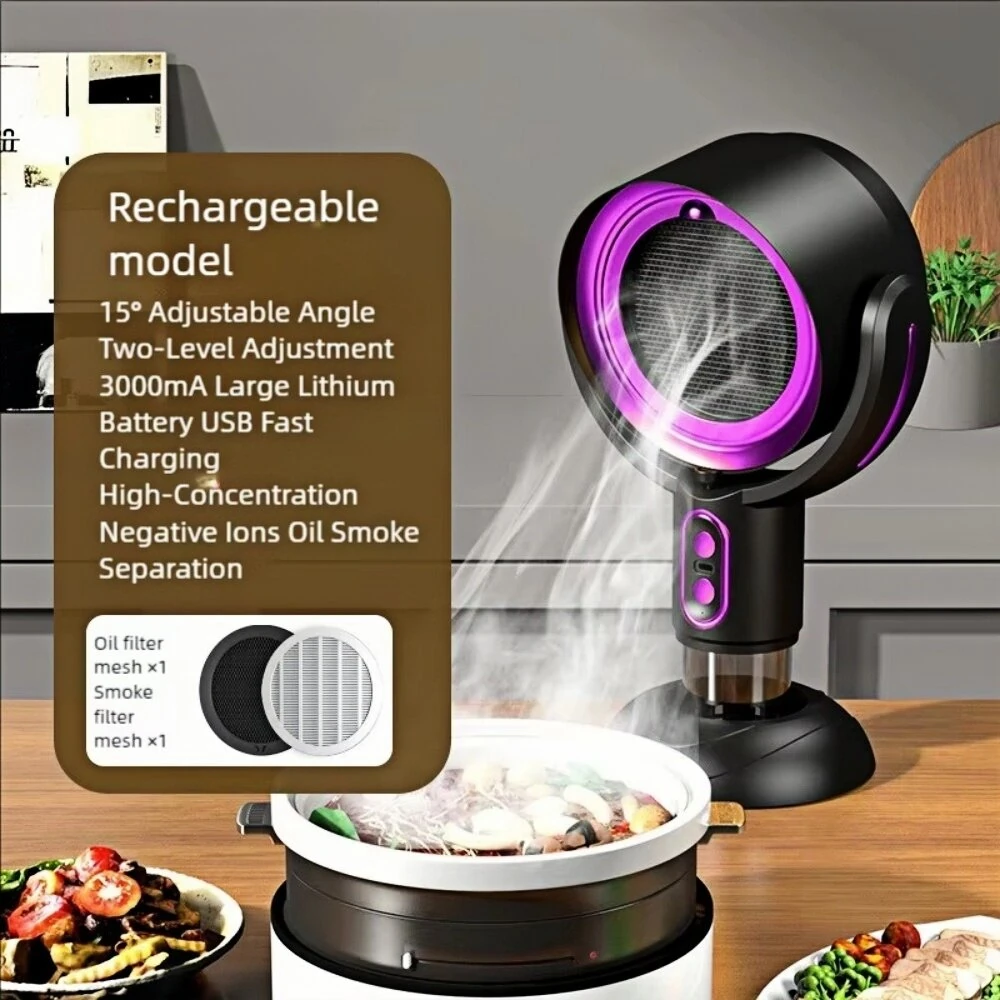 Tevorex USB Household Mini Rechargeable Desktop Range Hood Speed Angle Adjustment Negative Ions Output Portable Range Hood for Indoor Kitchen — view 3