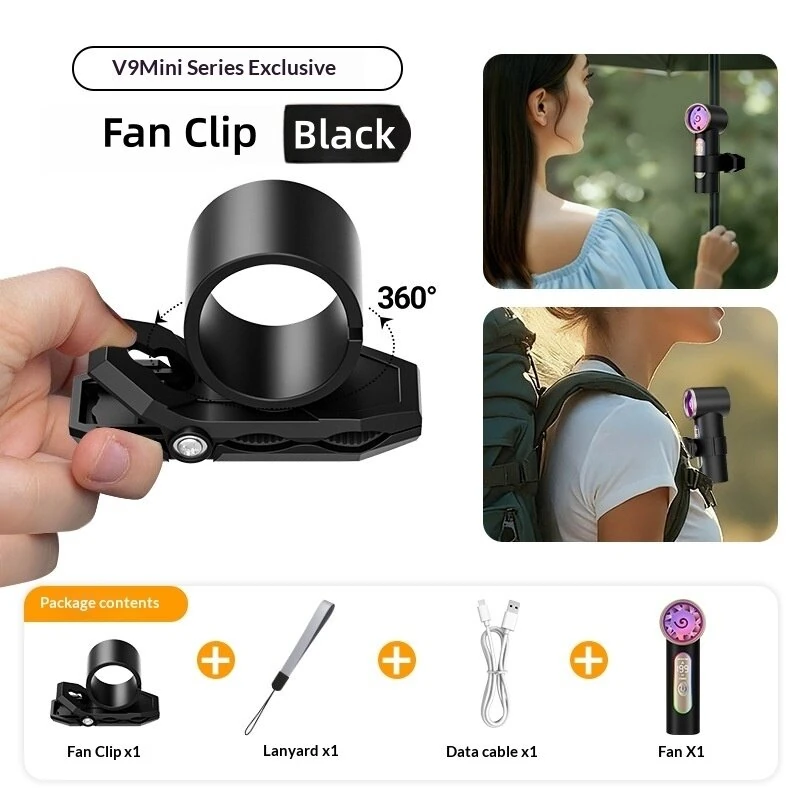 Tevorex V9 Mini 3000mAh Portable Handheld Fan 199-Level Speed Adjustable USB Charging Energy-Efficient Cooling Fan with Clip Colorful Lighting for Outdoor Travel — view 6