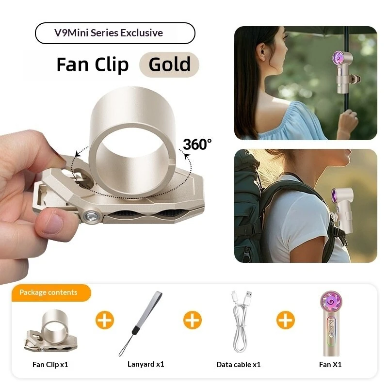 Tevorex V9 Mini 3000mAh Portable Handheld Fan 199-Level Speed Adjustable USB Charging Energy-Efficient Cooling Fan with Clip Colorful Lighting for Outdoor Travel — view 7