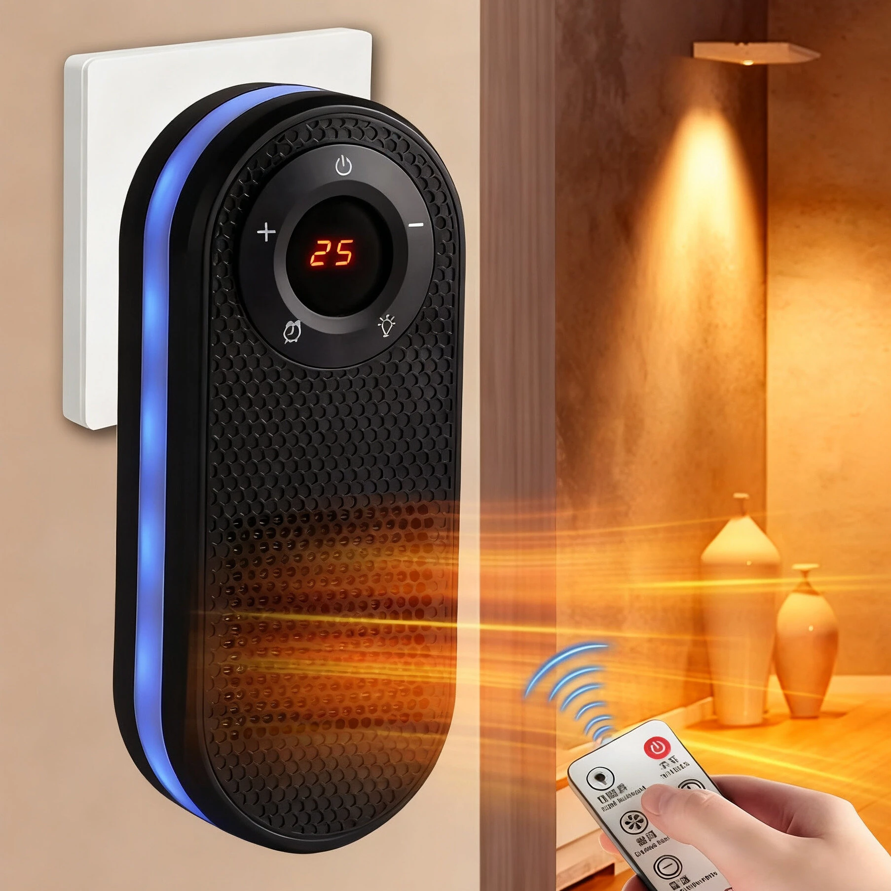 Tevorex Wall-Mounted Desktop Heater with 5-Color Night Light, Fast Heating & LCD Display, 2 Gears Adjustment Timer Heater for Home Office — image 1