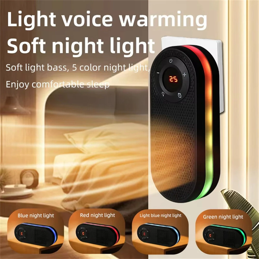 Tevorex Wall-Mounted Desktop Heater with 5-Color Night Light, Fast Heating & LCD Display, 2 Gears Adjustment Timer Heater for Home Office — view 3