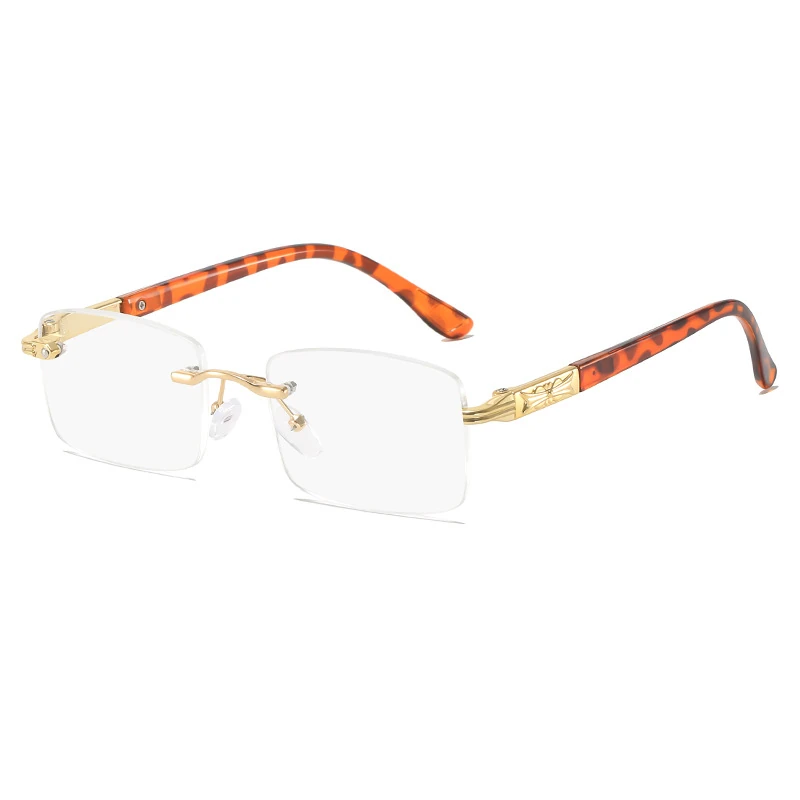 TF-98 Vintage Rimless Reading Glasses Progressive Multifocal Crystal Lenses With Cut Edge Anti-Fatigue HD Eyewear