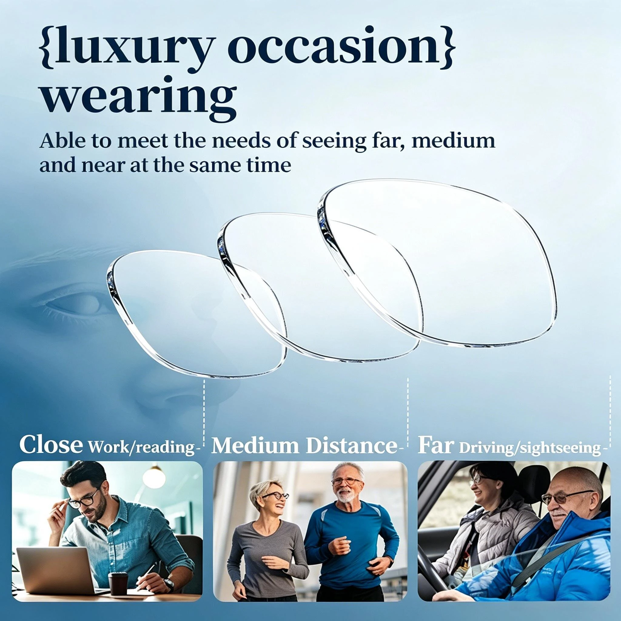 TF-98 Vintage Rimless Reading Glasses Progressive Multifocal Crystal Lenses With Cut Edge Anti-Fatigue HD Eyewear — view 3