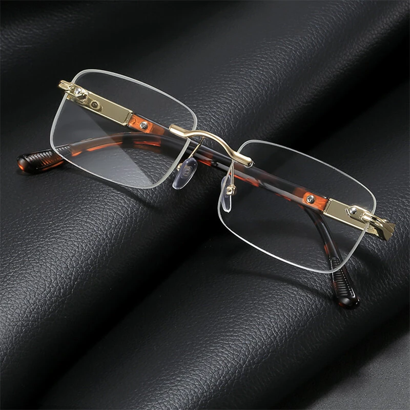 TF-98 Vintage Rimless Reading Glasses Progressive Multifocal Crystal Lenses With Cut Edge Anti-Fatigue HD Eyewear — view 6