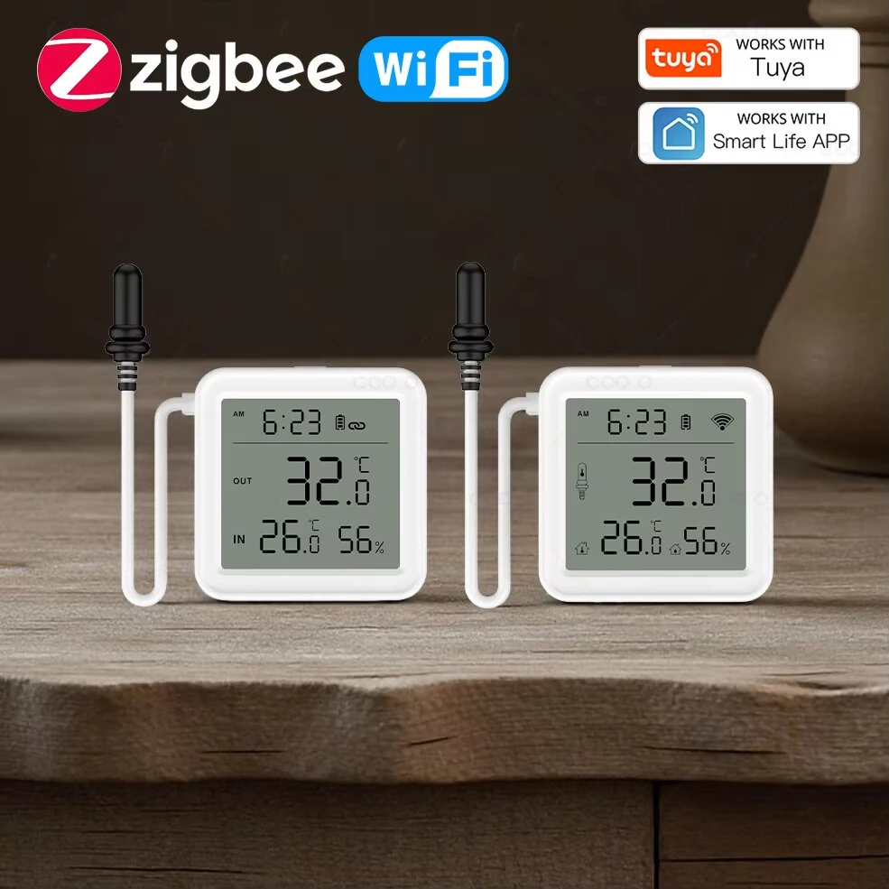TH01 TH08 Tuya WiFi Temperature Humidity Meter with External Probe Sensor Digital LCD Screen Thermometer for Fish Tank Freezer — view 2