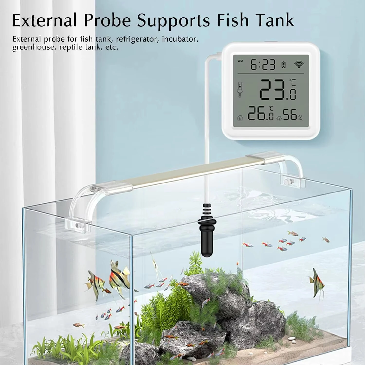 TH01 TH08 Tuya WiFi Temperature Humidity Meter with External Probe Sensor Digital LCD Screen Thermometer for Fish Tank Freezer — view 3