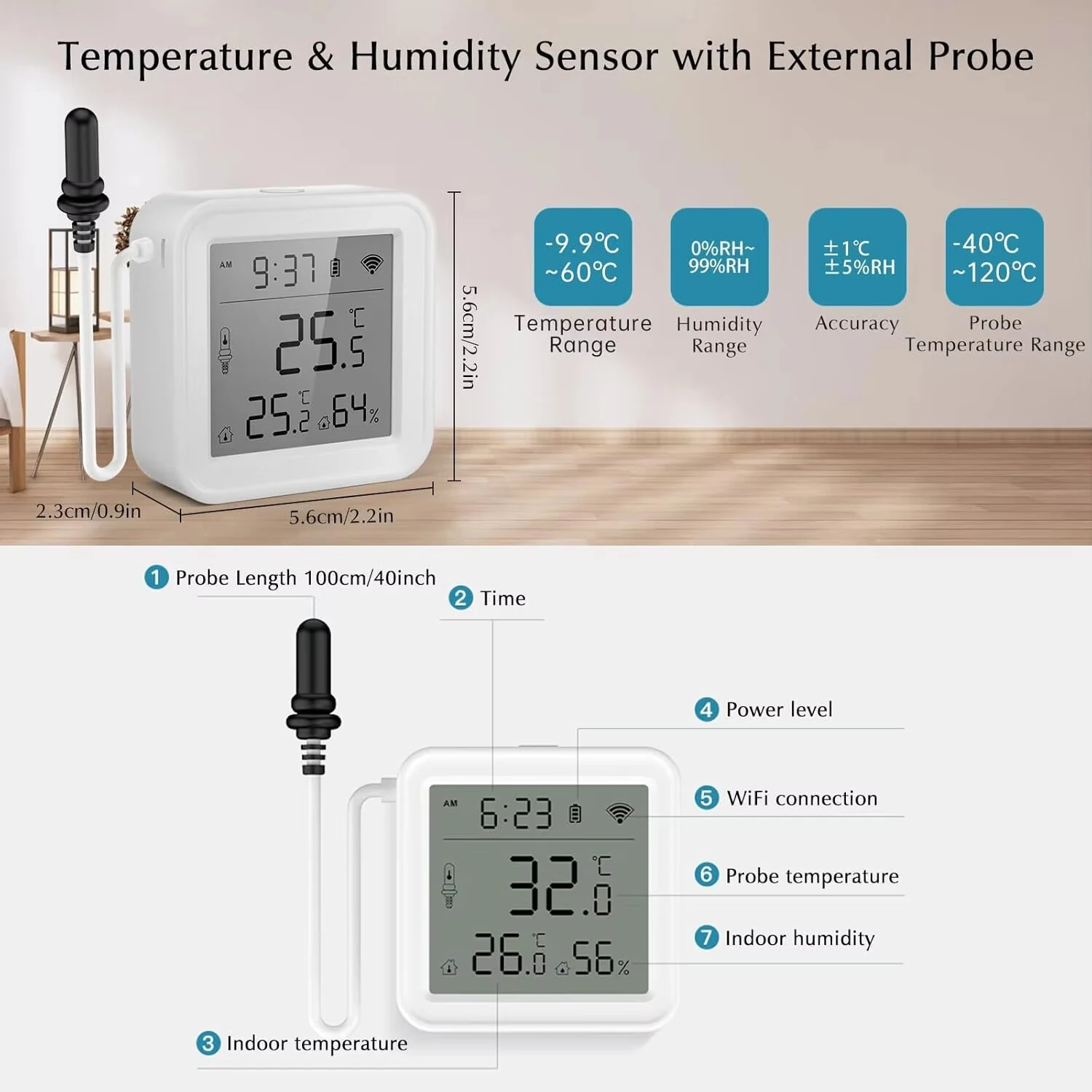 TH01 TH08 Tuya WiFi Temperature Humidity Meter with External Probe Sensor Digital LCD Screen Thermometer for Fish Tank Freezer — view 4