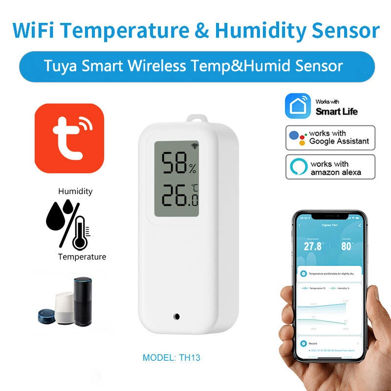 TH13 Tuya WiFi Temperature & Humidity Sensor with LCD Digital Display Indoor Hygrometer Thermometer Smart Home Remote Monitor Voice with Alexa Google Home Smart Life APP — view 2