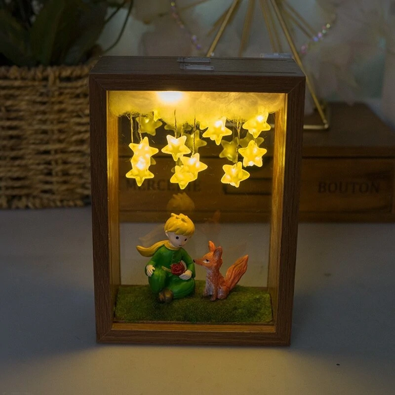 The Little Prince Night Light Handmade DIY Photo FrameStarry Fox Rose Fairy Tale Home Decor Bedroom Lamp Ornament Birthday Gift — Pricio