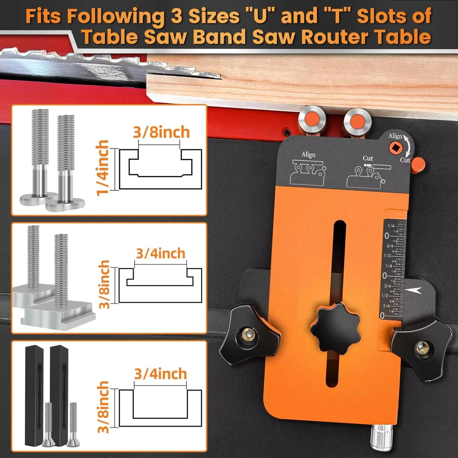 Thin Ripping Jig + Feather Boards for Table Saw Jig Guide 2 in 1 Woodworking Tools Make Repetitive Strip Cut While Powerful Reducing Workpiece Ejection Directly Data without Calculation for 3/4"X 3/8"T Slots — view 4