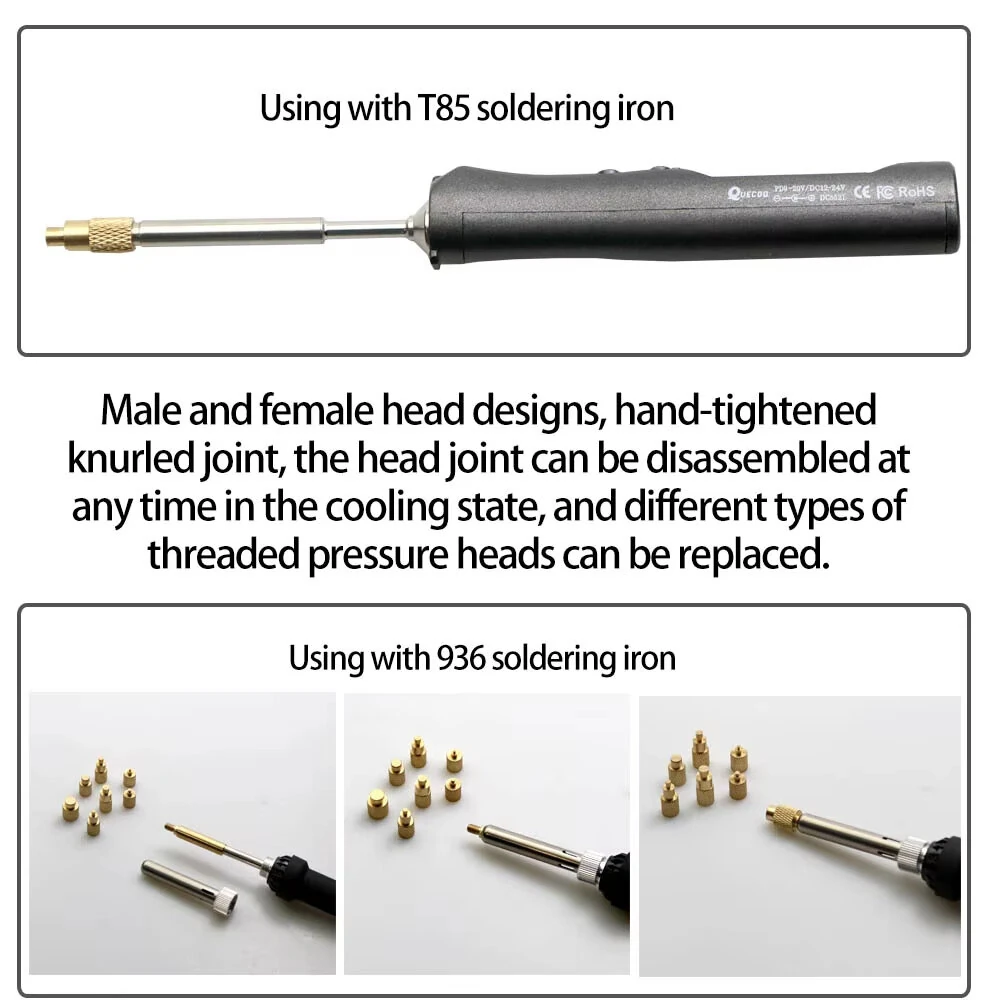 Toaiot TS100s Soldering Iron Tip Hot Melt Nut Indenter Kit Brass Inserts CNC Precision for M2 M3 M4 M5 M6 M8 Universal Soldering Iron Tips VORON Inlaid Nut Implant — view 7