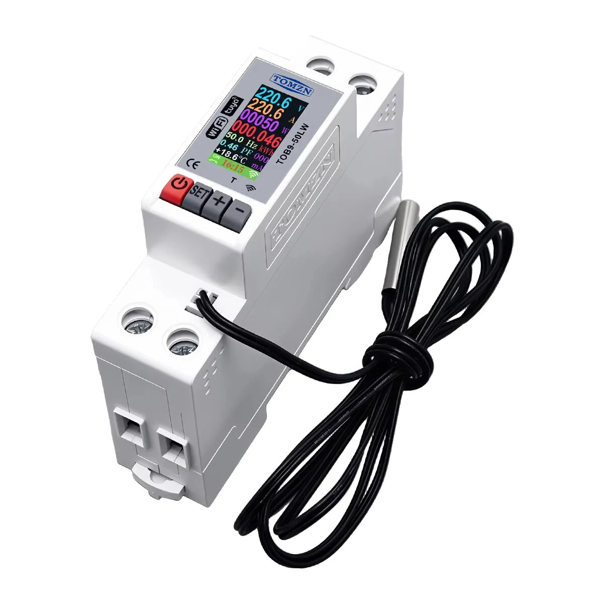 TOMZN 23mm AC110V 230V 50A WIFI Smart Circuit Breaker TUYA Voltage Current Temp Measurement Protector Over Current Threshold — view 2