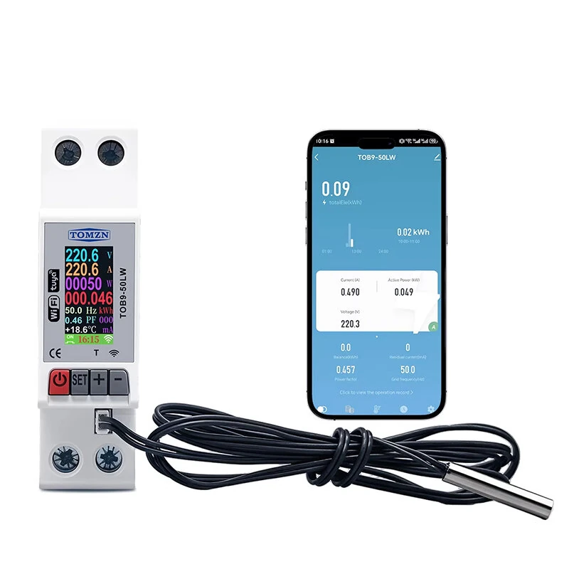 TOMZN 23mm AC110V 230V 50A WIFI Smart Circuit Breaker TUYA Voltage Current Temp Measurement Protector Over Current Threshold — view 7