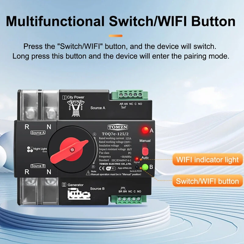 TOMZN eWelink WIFI Smart ATS 2P Timer 230V Dual Power Automatic Transfer Switch Uninterrupted Remote Control 63A 100A 125A — view 2