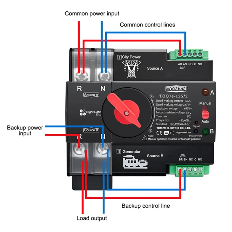 TOMZN eWelink WIFI Smart ATS 2P Timer 230V Dual Power Automatic Transfer Switch Uninterrupted Remote Control 63A 100A 125A — view 6