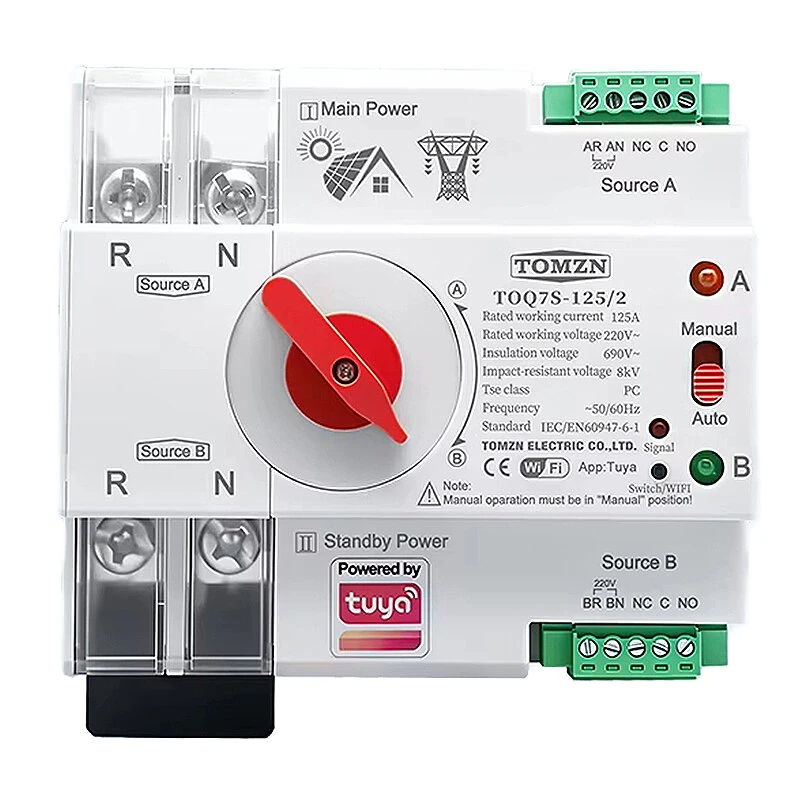 TOMZN TUYA SmartLife WIFI Smart ATS Dual Power Automatic Transfer Selector Switch Uninterrupted 2P 63A 100A 125A — view 2