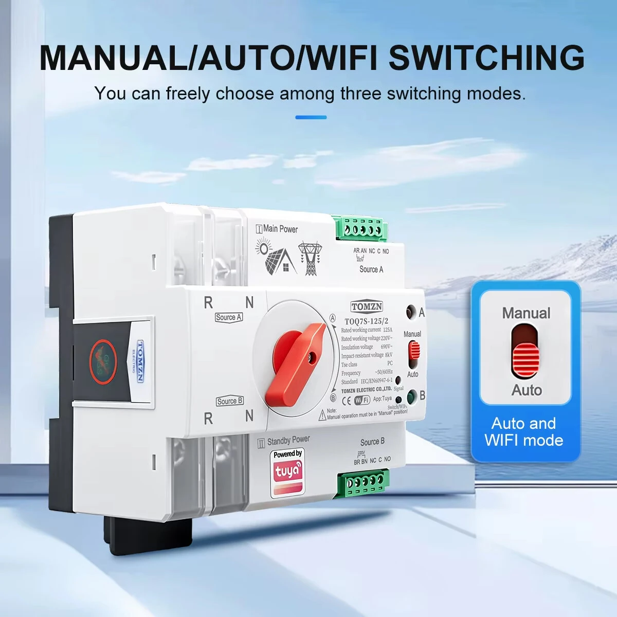 TOMZN TUYA SmartLife WIFI Smart ATS Dual Power Automatic Transfer Selector Switch Uninterrupted 2P 63A 100A 125A — view 4