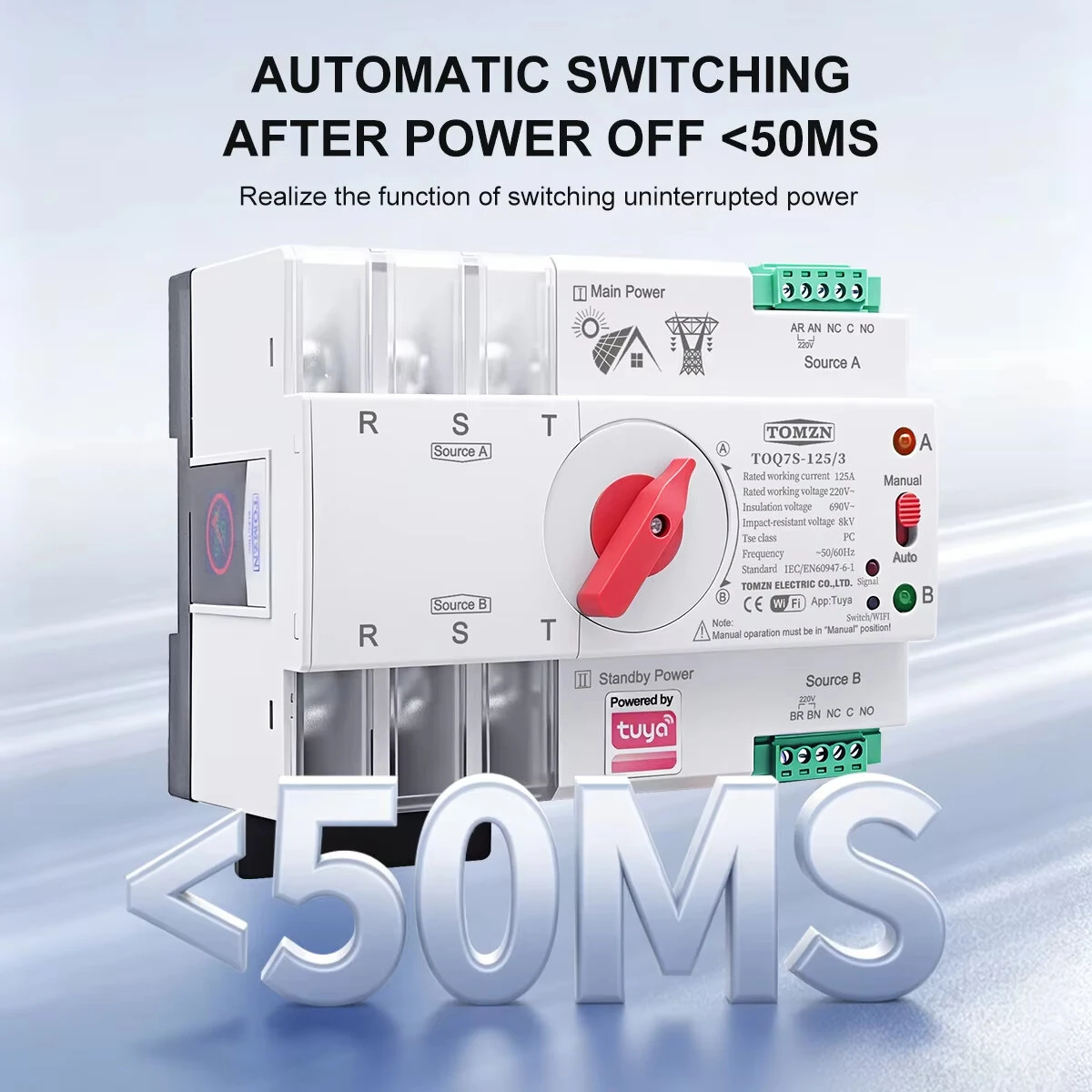 TOMZN TUYA SmartLife WIFI Smart ATS Dual Power Automatic Transfer Selector Switch Uninterrupted 2P 63A 100A 125A — view 5
