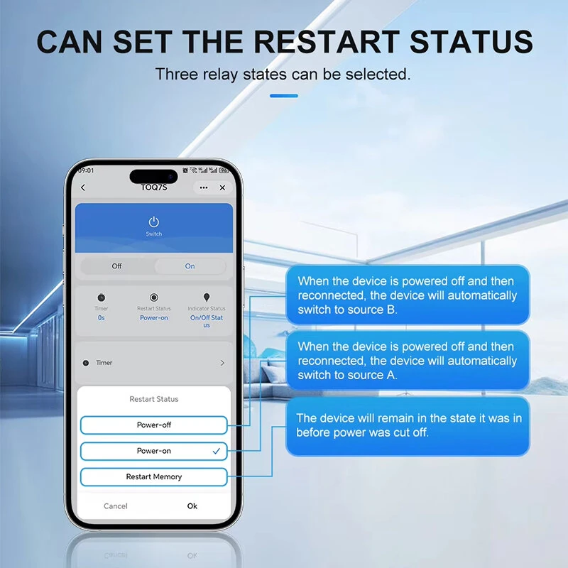TOMZN TUYA SmartLife WIFI Smart ATS Dual Power Automatic Transfer Selector Switch Uninterrupted 2P 63A 100A 125A — view 6