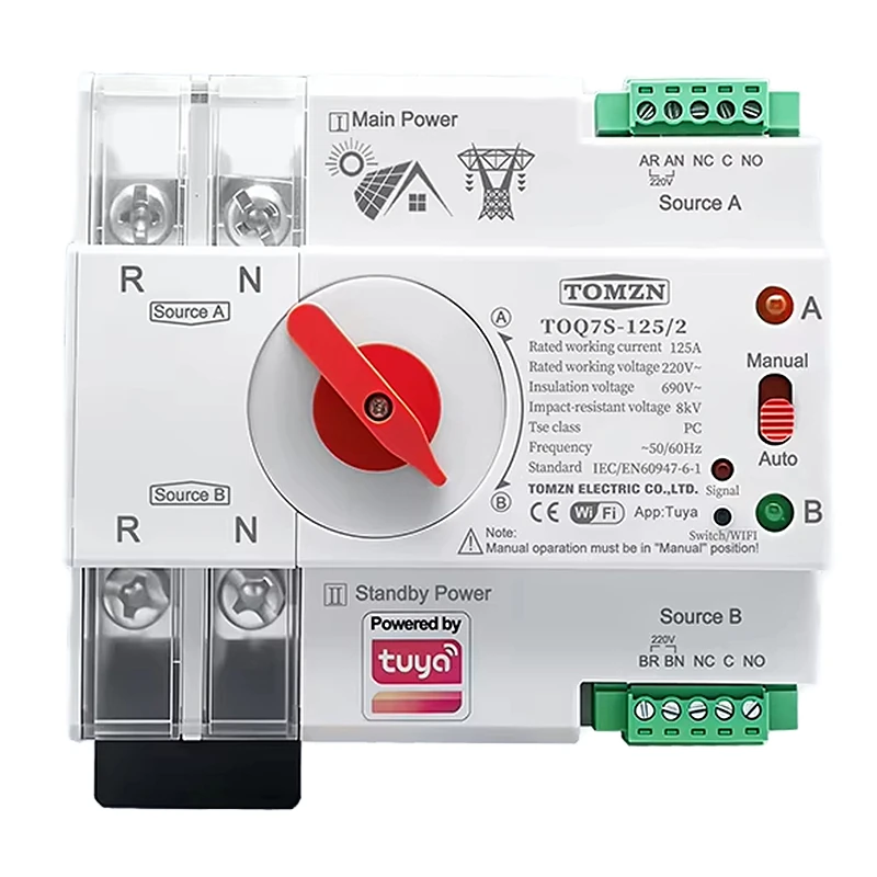 TOMZN TUYA SmartLife WIFI Smart ATS Dual Power Automatic Transfer Selector Switch Uninterrupted 2P 63A 100A 125A — view 8