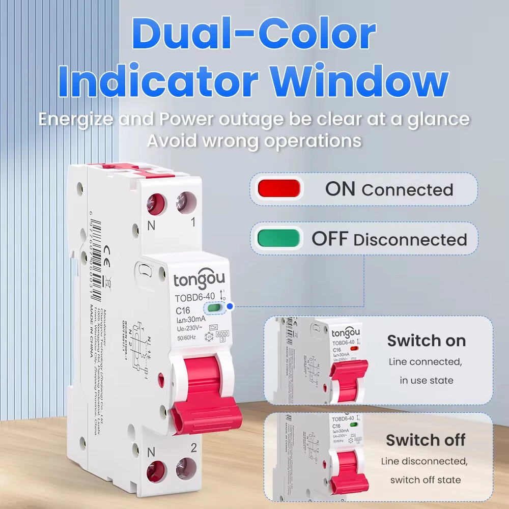 Tongou 16A/40A RCBO Residual Current Circuit Breaker 1P+N Type-B/C Curve 30mA Leakage Overload Protection Short Circuit Protection — view 4