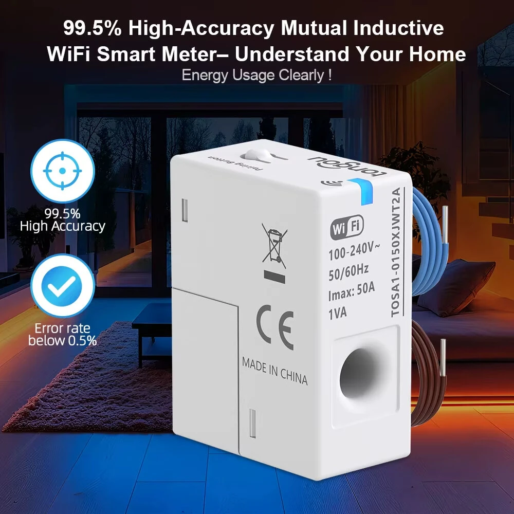 TONGOU Tuya Smart WiFi Energy Meter 1-50A Electric Sensor Real-Time Current Voltage Power Consumption Monitoring Home Assistant Control — view 6