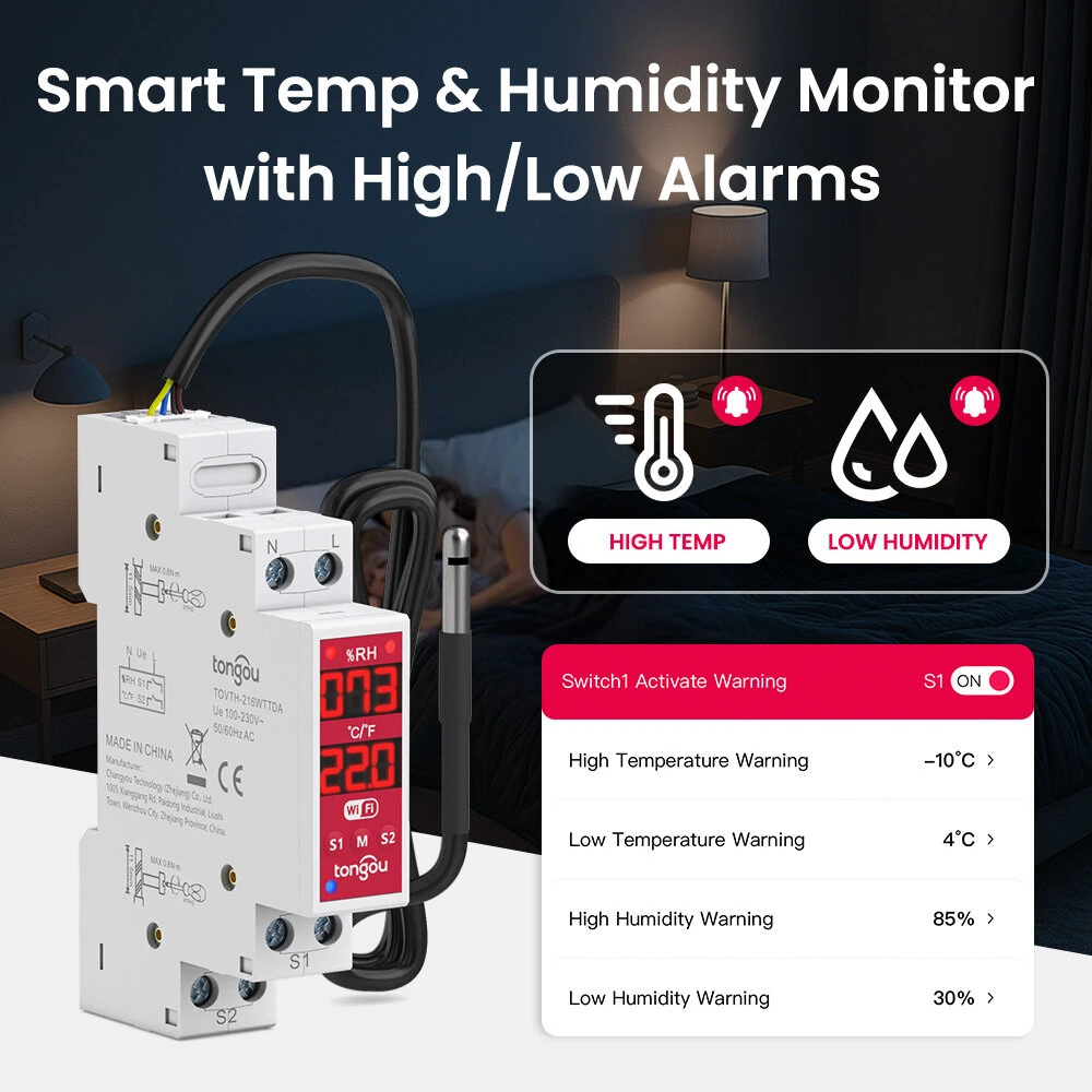 TONGOU Tuya WiFi 2-Gang Temperature Humidity Sensor Smart Switch Timer Function Smart Life APP Work with Alexa Google Home — view 4