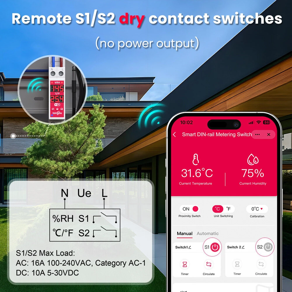 TONGOU Tuya WiFi 2-Gang Temperature Humidity Sensor Smart Switch Timer Function Smart Life APP Work with Alexa Google Home — view 5