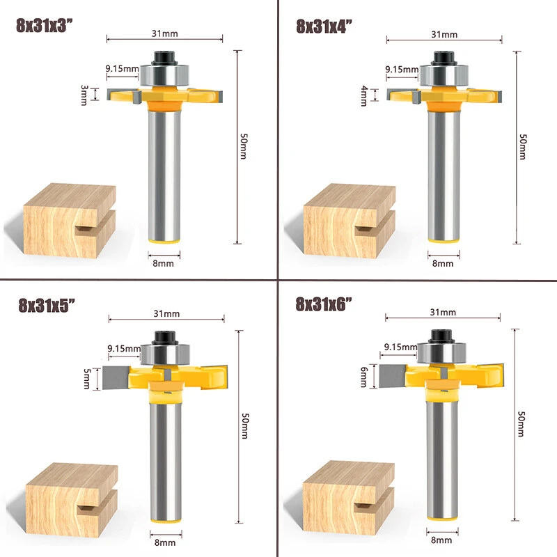 Tongue Groove Router Bit 8mm Shank 4 Flute Ball Bearing Grooving Cutter Tungsten Steel Straight End Mill for Woodworking Milling Cutting — view 7