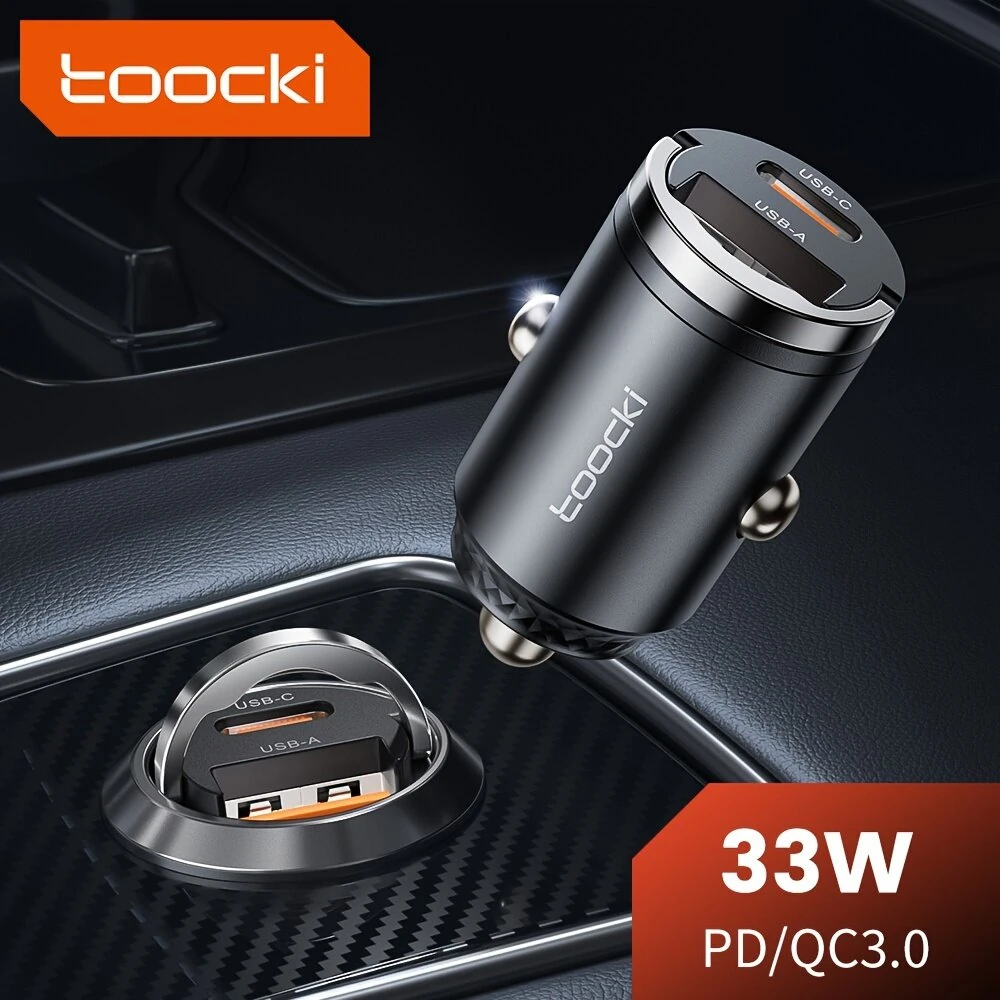 Toocki 33W Car Charger USB-A+USB-C Dual Output Supports PD/QC3.0 Mini Ring Design for iPhone15/iPhone14/iPhone13/iPhone12/ Pad Pro/Air/Mini series/GPS/Driving Recorder — Toocki