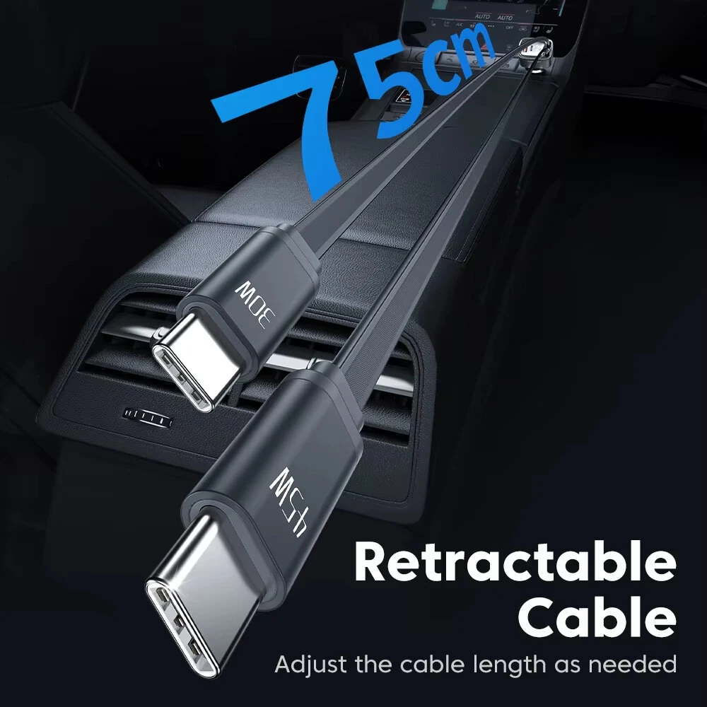 Toocki C42 105W 4-In-1 Digital Display Car Charger Adapter Come with 2 Type-C Integrated Cable+1USB-A+1USB-C PD Fast Charging with Blue LED Display for iPhone 16 16 Pro 15 Pro Max for HUAWEI for SAMSUNG — view 3