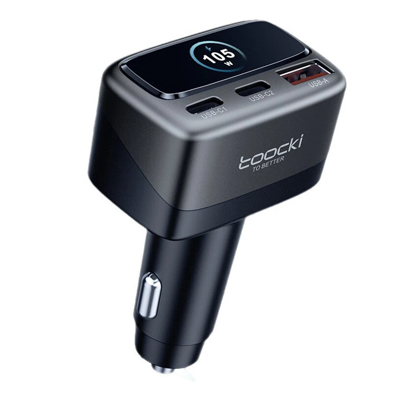 Toocki C46 105W 3-Port USB PD Car Charger Adapter with Smart Display Screen USB-A+2USB-C PD Fast Charging for iPhone 17 17 Pro Max 16 15 14 for Xiaomi 17pro for Samsung Galaxy S25 Ultra for Huawei Mate XTs