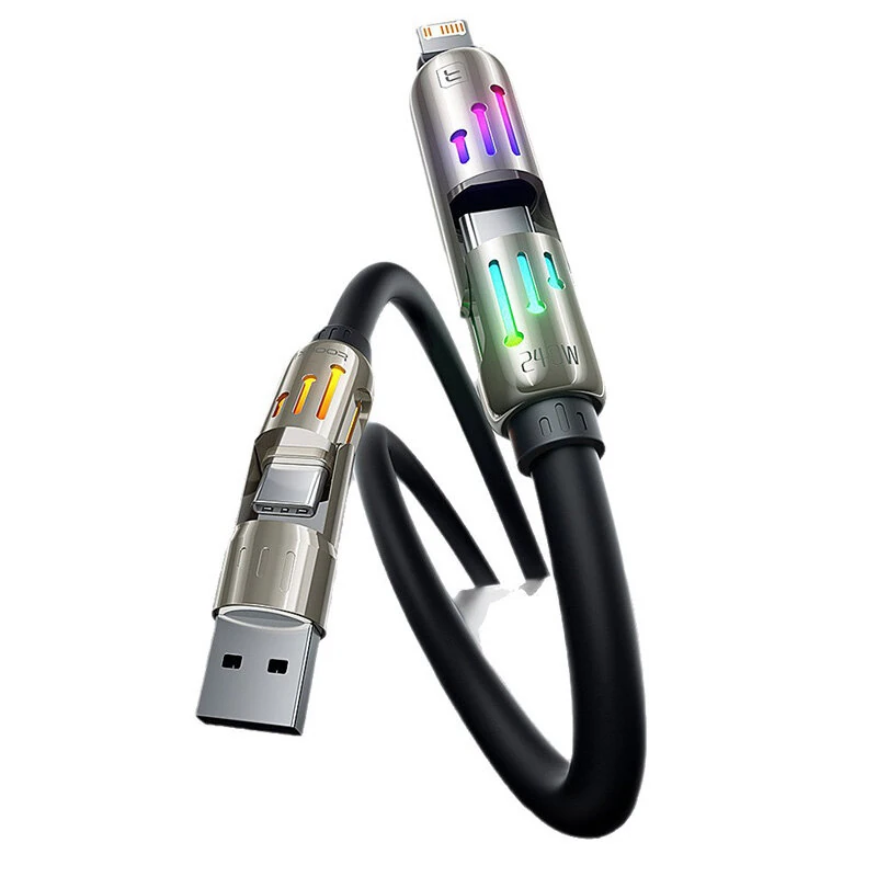 Toocki TQ-X103 PD240W USB-A/USB-C to USB-C/iP Cable with RGB Light PD3.1 Fast Charging Data Transmission Thickened Copper Core Line 2M Long for iPhone 17 17Pro 16 Pro Max 15 14 13 for Huawei Mate XTs for Xiaomi 17pro for SAMSUNG for OPPO