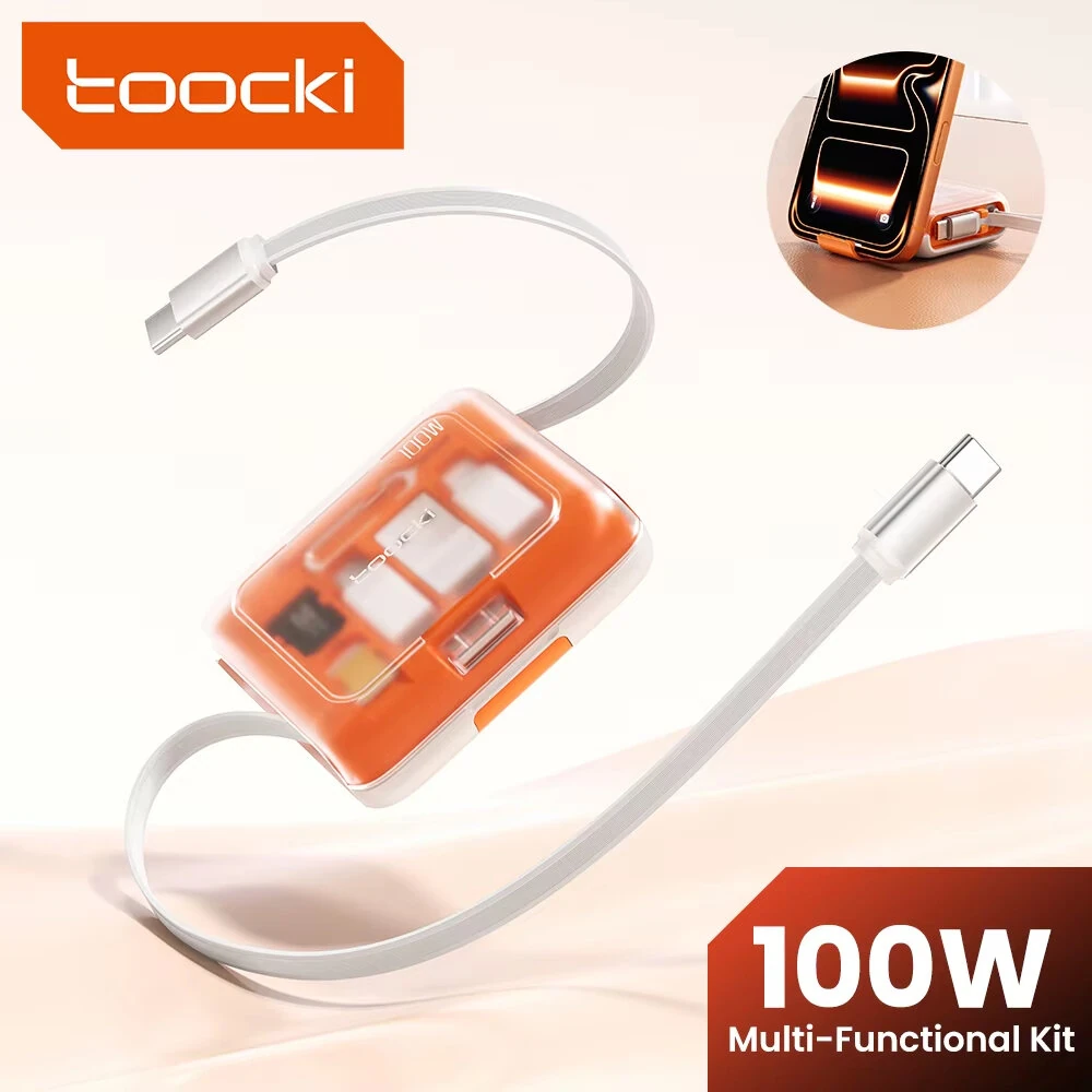 Toocki TX130C2 PD100W Retractable Fast Charging Cable Set with Hidden Phone Stand & Multi-Adapter for iPhone 17 16 15 for Samsung S23 for Xiaomi — view 2