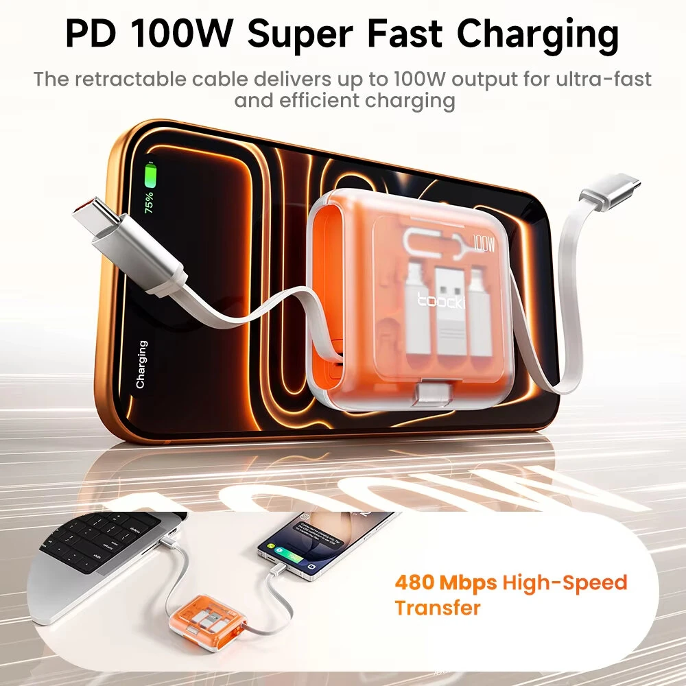 Toocki TX130C2 PD100W Retractable Fast Charging Cable Set with Hidden Phone Stand & Multi-Adapter for iPhone 17 16 15 for Samsung S23 for Xiaomi — view 3