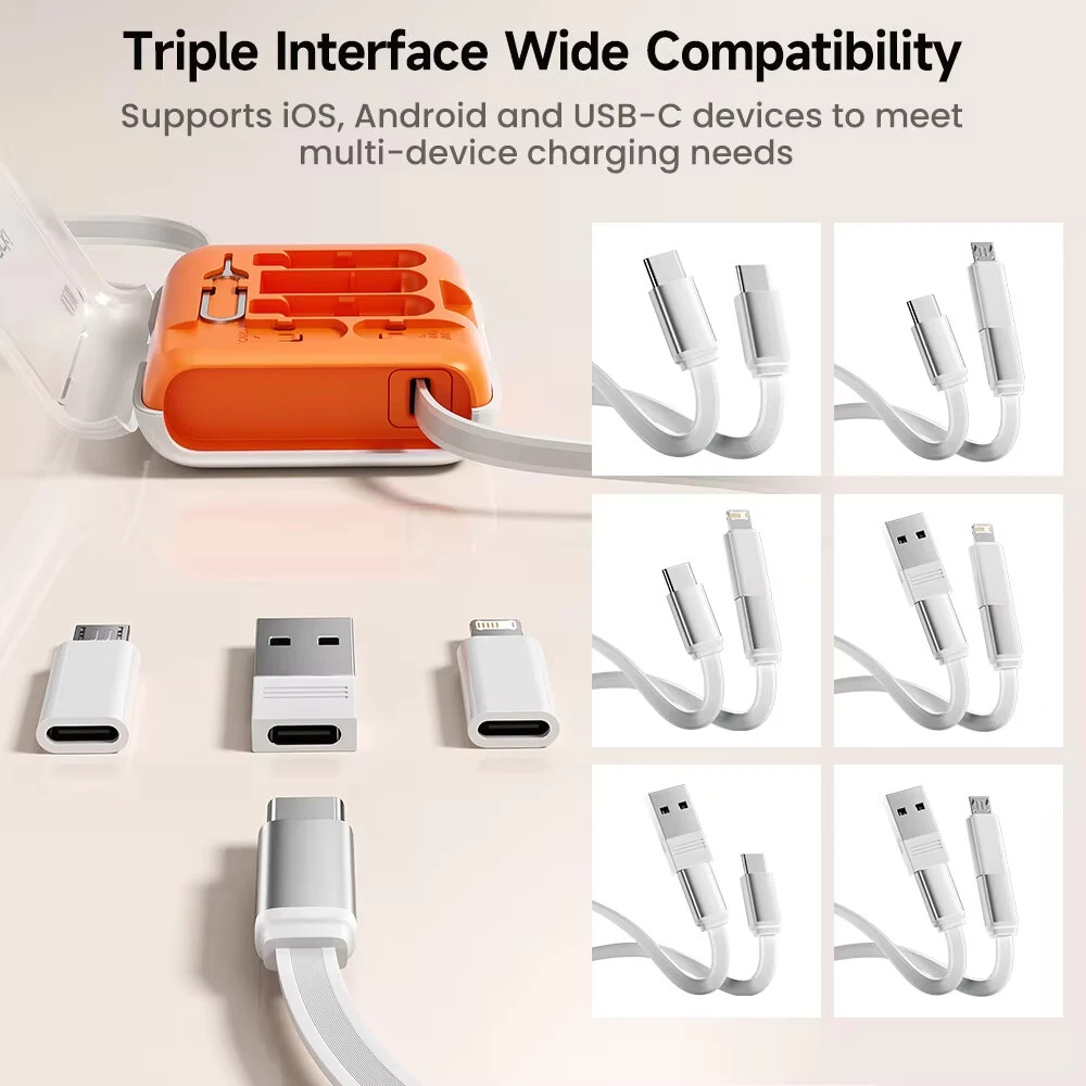 Toocki TX130C2 PD100W Retractable Fast Charging Cable Set with Hidden Phone Stand & Multi-Adapter for iPhone 17 16 15 for Samsung S23 for Xiaomi — view 5