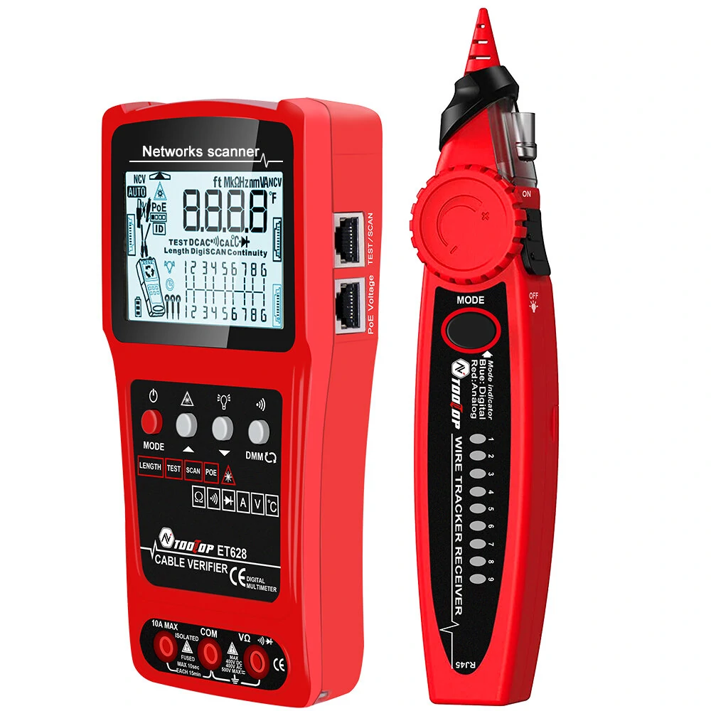 TOOLTOP 3 in 1 Network Cable Tester + Multimeter + Red Light Pen 600M Network Cable Length Measure AC DC Current Voltage Measurement Anti-noise Line Tracker With Bag — view 7