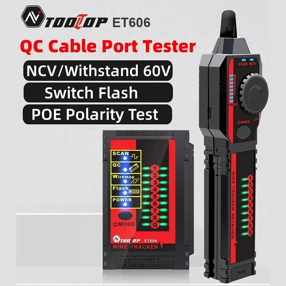TOOLTOP ET606 Network Cable Tester POE Test 3KM Digital Cable Tracing Cross Short Circuit Checking Crystal Port RJ45/RJ11 Tester