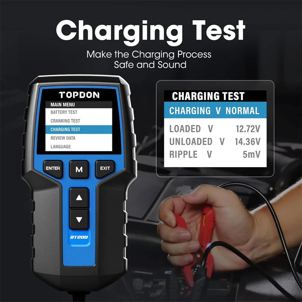 TOPDON BT200 / BT100 Battery Tester Charging Cranking Test Tools for Car 24V/12V Car Diagnostic Battery Monitor 100-2000CCA — view 3