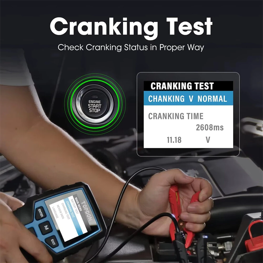 TOPDON BT200 / BT100 Battery Tester Charging Cranking Test Tools for Car 24V/12V Car Diagnostic Battery Monitor 100-2000CCA — view 4