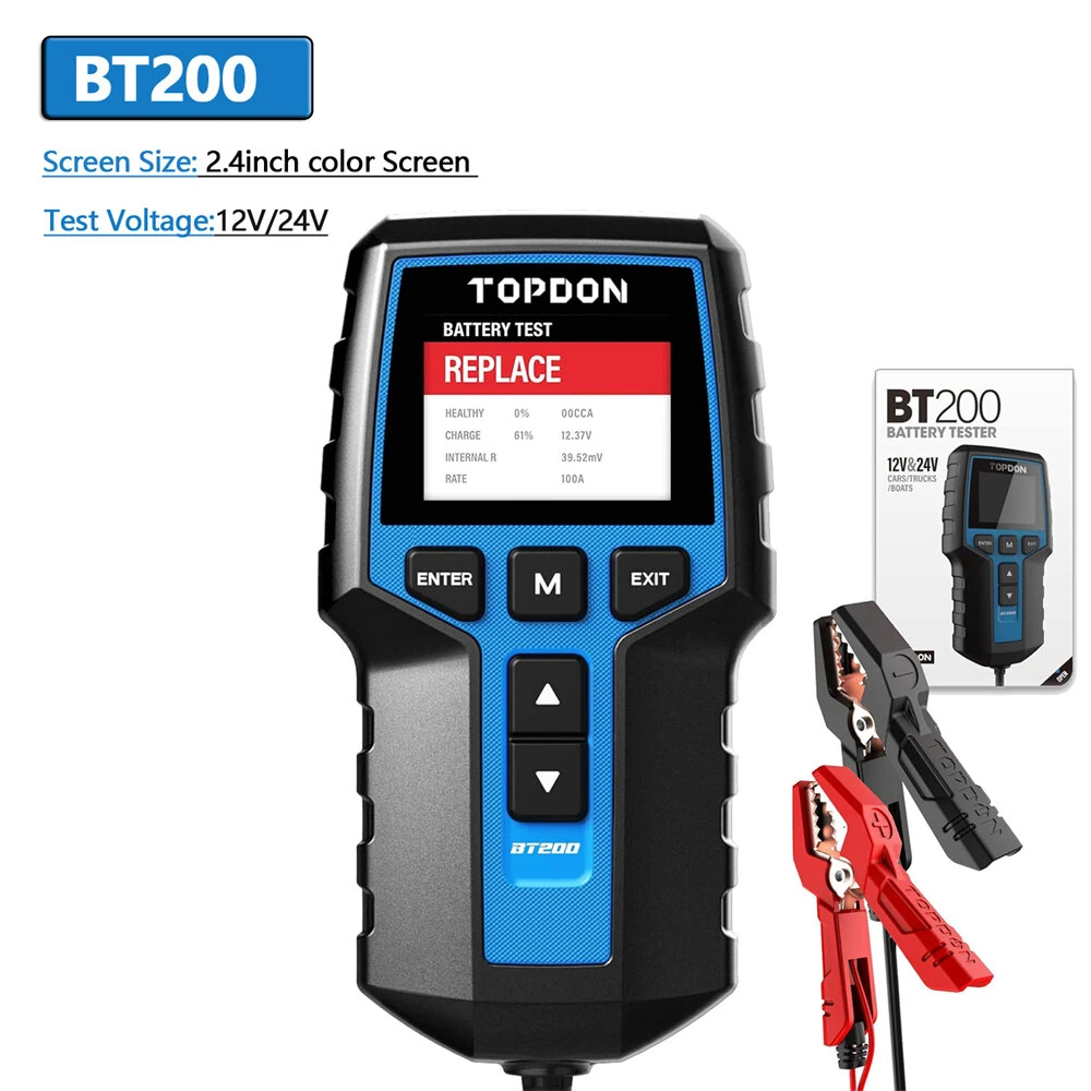 TOPDON BT200 / BT100 Battery Tester Charging Cranking Test Tools for Car 24V/12V Car Diagnostic Battery Monitor 100-2000CCA — view 6