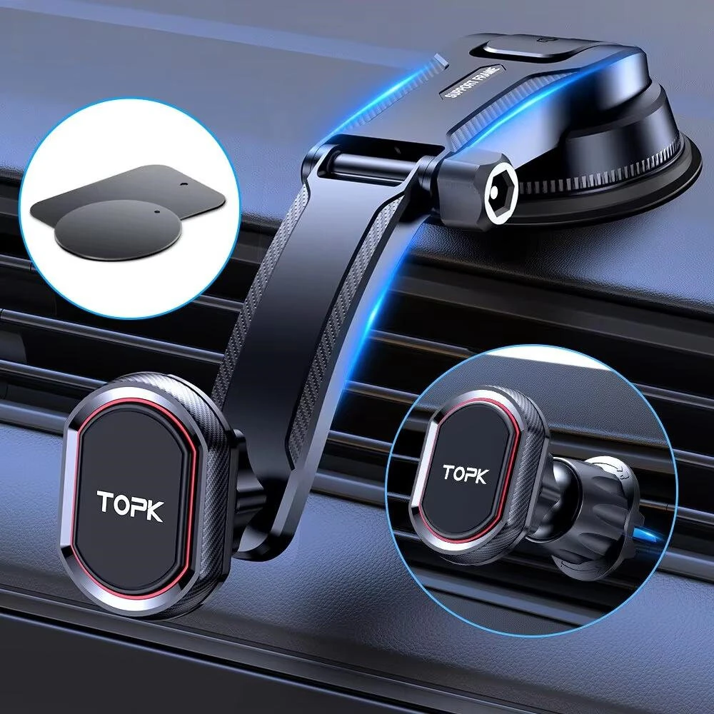 TOPK D37 Magnetic Car Phone Holder 2 in 1 Handsfree Stand Phone Mount for Dashboard / Air Vent for iPhone/Samsung Android — image 1