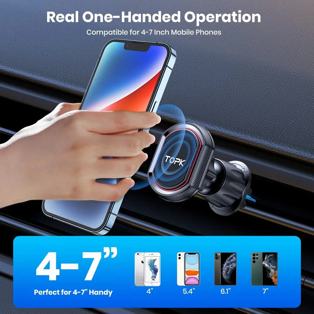 TOPK D37 Magnetic Car Phone Holder 2 in 1 Handsfree Stand Phone Mount for Dashboard / Air Vent for iPhone/Samsung Android — view 2