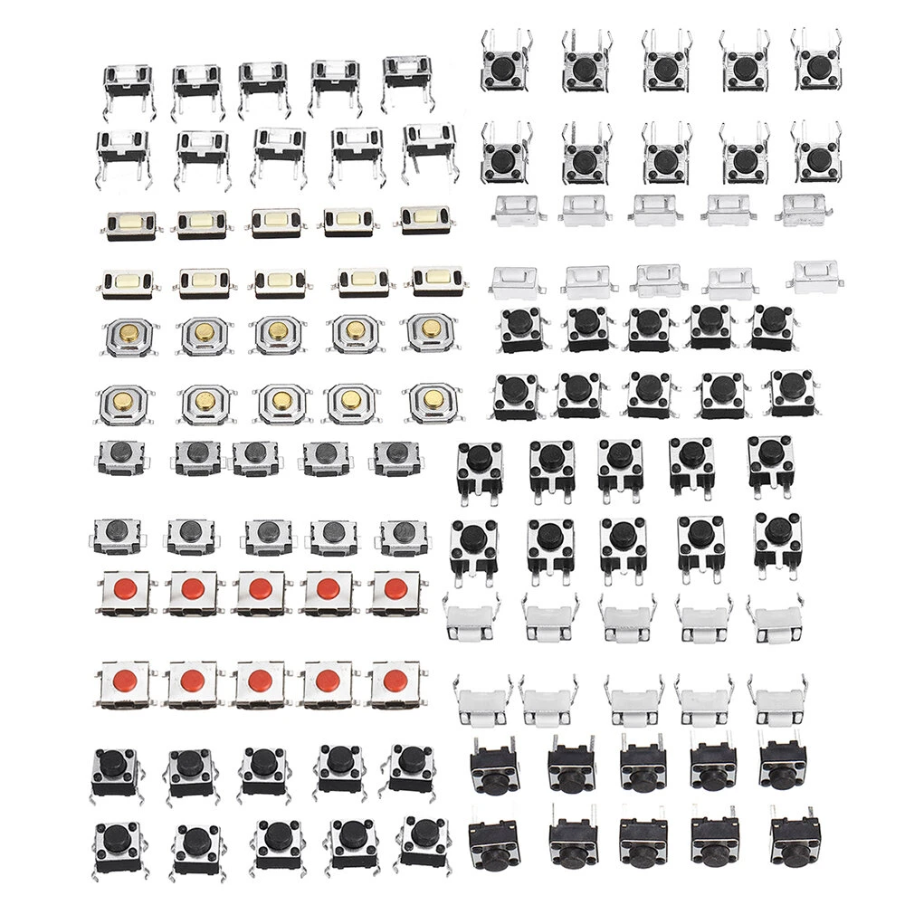 Total 120pcs Tactile Tact Mini Push Button Switch Packet Micro Switch Bags 12 Types Each 10pcs SMD/2/3/Lateral Pins/Horizontal — image 1