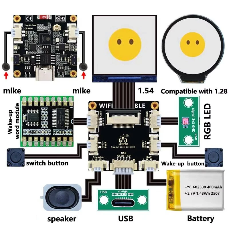 Toy-AI-Core-ESP32-C3 Smart Voice Robot Mini Development Board 1.28/1.54 Inch LCD Extension Board AI DeepSeek Xiaozhi Core C3 Toy Doll Core — view 2